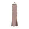 1621-26 Vestido Largo de Verano con Cuello Halter, Vestido Liso Ajustado Estilo Coreano