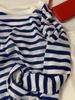 Camiseta de Manga Larga con Cuello Redondo y Rayas de Lino Azul Marino Suave Estilo Coreano para Mujer Camisa de Otoño Protección Solar Aire Acondicionado Top de Punto de Seda Hielo