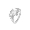 Anillo de Zirconia con Forma de Corazón y Rama de Olivo, Nuevo Estilo de Verano, Diseño Fresco y Sencillo con Ramas y Hojas, Anillo de Dedo Índice con Forma de Corazón de Diamante Blanco, Estilo de Lujo Ligero