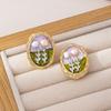 Pendientes Estilo Vintage Lavanda Jardín de Monet Perno de Perla Pintura al Óleo Retro para Mujer 2026 Nuevos Pendientes Exquisitos