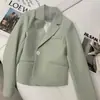 Jaqueta Elegante Feminina 2026 Primavera e Outono Gola de Terno Manga Longa Poliéster Estilo para o Trabalho Bolso Botão Único