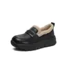 Zapatos de Cuero Mocasines Marrones para Mujer 2026 Nuevos de Invierno Suela Gruesa Más Terciopelo Cálidos sin Cordones Piel Zapatos de Nieve Algodón