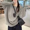 Suéter de Punto coreano estilo perezoso para Otoño e Invierno, de hombro caído, cuello de una línea, para mujer, aspecto holgado adelgazante, de manga larga