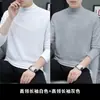 Nuevo top de otoño de algodón puro para hombre, cuello medio, moderno, manga larga, camiseta básica, camiseta blanca pura