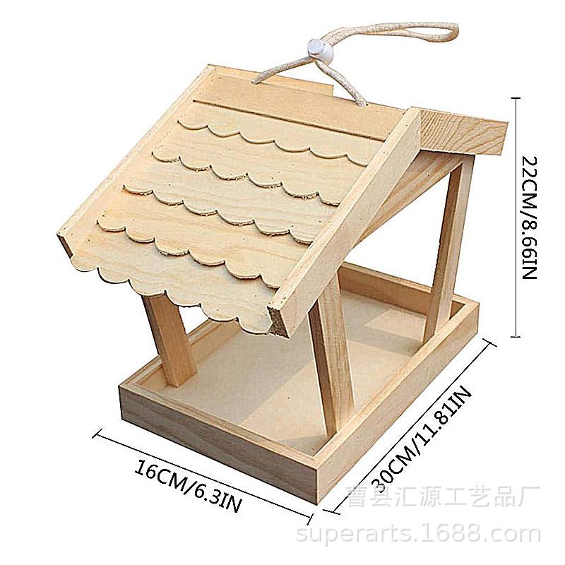 28 定做带花边屋顶棉绳提绳木制喂鸟台子 松木桐木喂鸟台