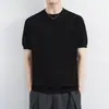 Camiseta de Tricô de Manga Curta para Homens, Caimento Solto de Seda Gelada para o Verão, Toque Fresco, Camisa Básica de Cor Sólida de Manga Meia para Homens de Alta Qualidade com Gola Redonda