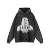 Moletom com capuz estilo americano, estilo high street, estampado, estilo antigo, pesado, de manga comprida, estilo hiphop solto, com capuz, outono