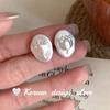 Diseño Estilo Ins Coreano Joyería de Plata Plata de Ley S925 Aretes Ovalados Cepillados Mate de Tulipa con un Toque de Alta Gama