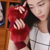 Guantes de punto de lana transfronterizos imitación conejo invierno para mujer, cálidos, antideslizantes, para deportes al aire libre, con felpa, cortos, de media mano, venta al por mayor