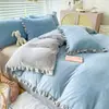Juego de Ropa de Cama de Terciopelo de Leche Estilo Princesa Cuatro Piezas Invierno Terciopelo Coral Cálido Espesado Funda de Edredón de Terciopelo Doble Cara Suministros Otoño Invierno