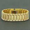 Pulseira bracelete de corrente de relógio masculina europeia e americana transfronteiriça novo ponto completo de diamantes bracelete largo punk exagerado legal