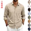 Nova camisa casual masculina de linho estilo americano, importada, solta, simples, respirável, para férias no Havaí, para o trabalho, de manga longa