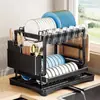 Estante para Platos Nuevo de Cocina Estante Escurridor Estante de Almacenamiento Estante de Almacenamiento para Encimera con Portavasos Estante de Almacenamiento