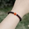 Pulsera de cuentas redondas de 7 mm de palo de rosa de hoja pequeña natural para mujer, cuentas de Buda con pulsera de ágata roja del sur, pulsera de anillo único vintage