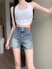Pantalones cortos vaqueros de cintura alta estilo retro americano para mujer, verano 2024, nuevos pantalones cortos para Spice Girls, pequeños, adelgazantes, de pierna ancha, en forma de A.