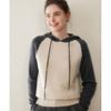 Nuevo Colorido Bloqueado con Capucha de Cachemir para Mujer Raglán Grueso Tejido Suelto Capa Interior Simple Casual Camiseta Básica de Otoño e Invierno