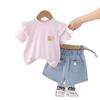 Ropa de verano para niñas, 3 piezas, pantalones vaqueros de manga corta con estampado de tulipán para bebé, conjunto de dos piezas, tesoro para niña de 1 año
