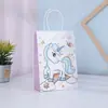 Bolsa de compras de papel kraft com desenho de unicórnio fofo, sacola para festa de aniversário, sacola de compras para feriado no atacado, sacola de presente
