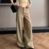Pantalones de Traje Grises de Pierna Ancha para Mujer, Estilo Coreano de Primavera y Otoño, Aspecto de Alta Gama, Cintura Alta, Caída Suave, Corte Holgado, Pantalones Largos hasta el Suelo