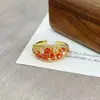 Anel Aberto Simples com Zircônia Laranja-Vermelha Vintage para Mulheres, Estilo Floral Retrô, Anel de Dedo Indicador de Nicho