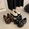 Saia com laço e sapatos pequenos de couro estilo retrô francês com sola grossa que aumentam a altura, sapatos Mary Jane pérola outono e inverno 2026 novos para mulheres