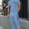 Transfronteiriço 2025 Novo Temu Moda Casual Europeia e Americana Estampa Gradiente de Letras Terno de Calça Camiseta de Manga Curta Masculina