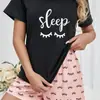 Shorts Pretos Curtos de Manga Curta Europeus e Americanos Transfronteiriços para Mulheres, Pijama Respirável Exportado de Tamanho Grande com Gola Redonda para Mulheres, Roupa Casual para Casa
