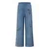 27578 High Street Estilo Americano para Hombre y Mujer Vintage Lavado Desgastado Diseño Estampado Holgado Recto Streetwear Pantalones de Chándal
