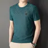 Atacado Transfronteiriço Camisetas Masculinas de Manga Curta Verão Novas Tops de Gola Redonda para Jovens e Meia-Idade Moda Casual Camisetas de Seda Gelada