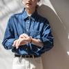 Camisa Jeans Lavada no Ombro Estilo Hong Kong Feminina Camisa Azul Interna Empilhada Retrô Pequena Macia de Algodão Casaco Outono e Inverno