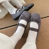 Zapatos Mary Jane para mujer, primavera 2024, con lazo, planos, de boca baja, para tarde en la noche, estilo ballet, pequeños zapatos de cuero.
