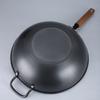 Olla doméstica redonda de fondo redondo sin recubrimiento antiadherente, mango de madera, olla de hierro, olla de cocina para restaurante, wok sin hollín, venta al por mayor de fábrica