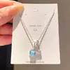 Cristal na cor menta~Colar quadrado de zircônia super brilhante, corrente para clavícula de nicho de luxo leve, acessório feminino versátil e requintado