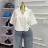 Moda Femenina Transfronteriza Europea y Americana Verano 2026 Nuevo Diseño Elegante Holgado Versátil Top Camisa Corta con Cuello de Solapa