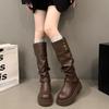 Botas Marrones Retro Estilo Británico Tacón Grueso Suela Gruesa 2025 Nuevo Otoño e Invierno Botas Slim Botas de Caballero