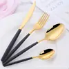Venta al por mayor del fabricante Cubiertos Occidentales de Acero Inoxidable Cuchillo para Bistec, Tenedor, Cuchara, Cucharilla de Té, Mango con Spray Chapado en Titanio Juego de Cubiertos de Cuatro Piezas para Regalo