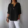 Camiseta Holgada de Verano 2025 Transfronteriza Amazon Europea y Americana Nuevo Comercio Exterior para Mujer Cuello en V Algodón y Lino Botones