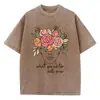 Camiseta Vintage Lavada Estilo Nuevo 2025--Xingyue Estilo Europeo y Americano Elegante Algodón Estampado Manga Corta Cuello Redondo