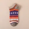 Nuevos Calcetines de Mujer de Primavera Estilo Étnico Calcetines Cortos Retro Artísticos Japoneses Harajuku Calcetines de Tobillo con Bloques de Color Hilo Grueso de Corte Bajo Calcetines de Moda