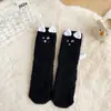 Calcetines de coral cálidos para mujer, calcetines de media pantorrilla, no sueltan pelusa, gato de dibujos animados, 3D, engrosados, calcetines para dormir, calcetines de invierno para el suelo