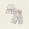 Conjunto de Niña Cuello de Muñeca Patchwork Sin Mangas Pantalones de Pierna Ancha 26 Verano Nuevo Suave Agradable a la Piel Floral Conjunto de Dos Piezas