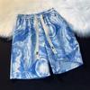 Shorts Florales de Seda de Hielo para Hombre Verano Delgados Sueltos Modernos por Encima de la Rodilla Vacaciones en la Playa Americano High Street Shorts de Cinco Puntos