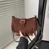 Bolso Retro Texturizado Esmerilado con Borlas Otoño Nueva Moda Bolso Silla de Montar para Viajes Diarios Bolso Cruzado Simple para Hombro para Mujer
