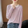 Suéter de punto con bloques de color a rayas y cuello redondo para mujer, holgado casual de manga larga, prenda exterior fina para primavera-verano 2026, top de mujer moderno