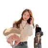 Suéter de forro polar engrosado para mujer, camiseta base de invierno con un diseño elegante, nuevo top de punto versátil 2024, capa interior cálida