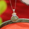Yuebao Jewelry S925 Prata Esterlina Banhado Hetian Jade Fino Jade Aquático Esmalte Vintage Moeda Ruyi Fu Bolsa Pingente Pingente