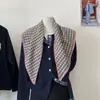Bufanda Triangular de Punto Cuadros Pequeños Estilo Japonés Retro Estilo Preppy Bufanda para Cuello de Mujer Chal Bufanda de Alta Calidad Otoño e Invierno