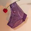 Ropa interior de malla totalmente transparente bordada de lujo ligero de estilo francés para mujer, tentación sin costuras, cintura media, bragas de encaje de talla grande que levantan la cadera para mujer