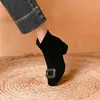 Botines de gamuza de punta cuadrada para mujer, nuevo estilo invierno 2026, botas de tacón grueso hasta la pantorrilla con hebilla cuadrada de pedrería, tacón bajo, botines estilo Martin con forro de felpa