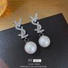 Pendientes de plata con circonitas y letras VSL, con perlas, diseño de nicho, ligeros, de lujo, de moda, personalizados, de alta gama, para mujer